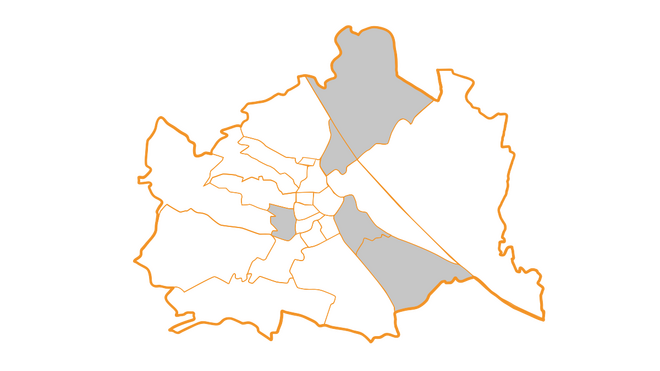 Karte von Wien mit vier grau eingefärbten Bezirken | FSW